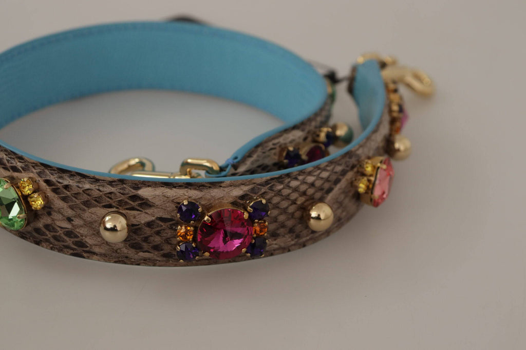 Sangle d’épaule en cuir exotique marron avec cristaux de Dolce & Gabbana, accessoire élégant pour sac à main.
