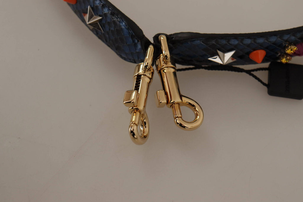 Sangle réversible en cuir exotique bleue avec cristaux pour sac à main Dolce & Gabbana, mode élégante et raffinée.