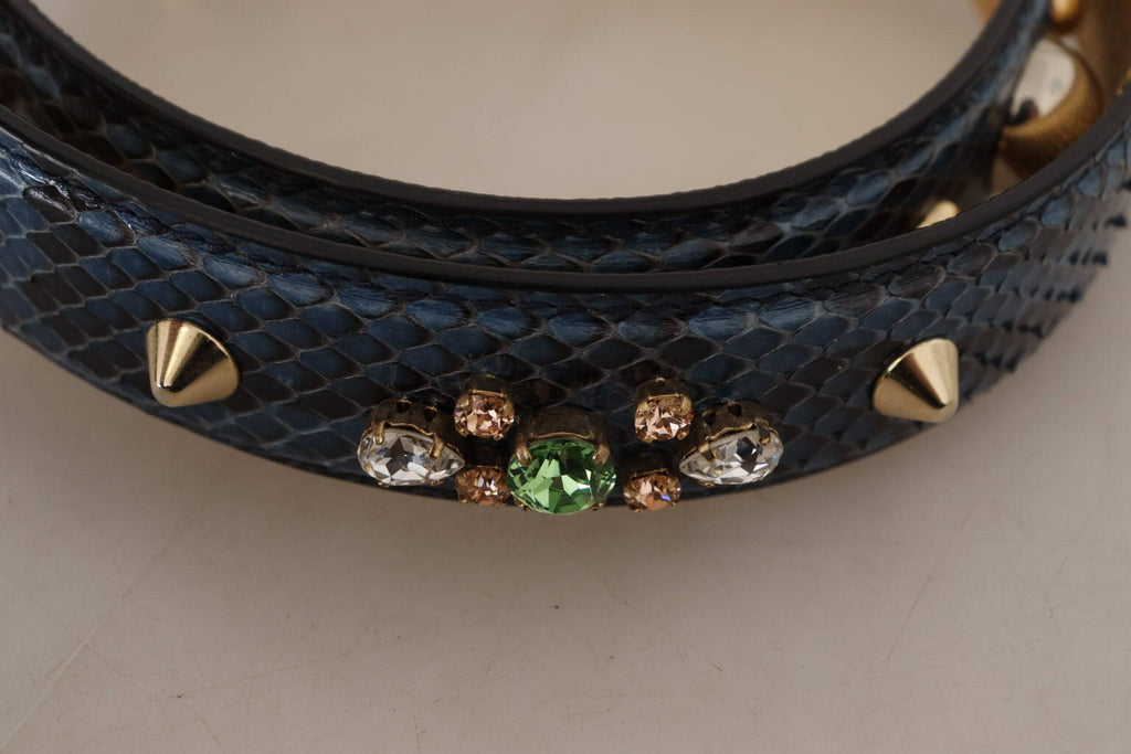 Sangle d’épaule en cuir exotique bleu Dolce & Gabbana avec cristaux, pour sac à main élégant et luxueux.