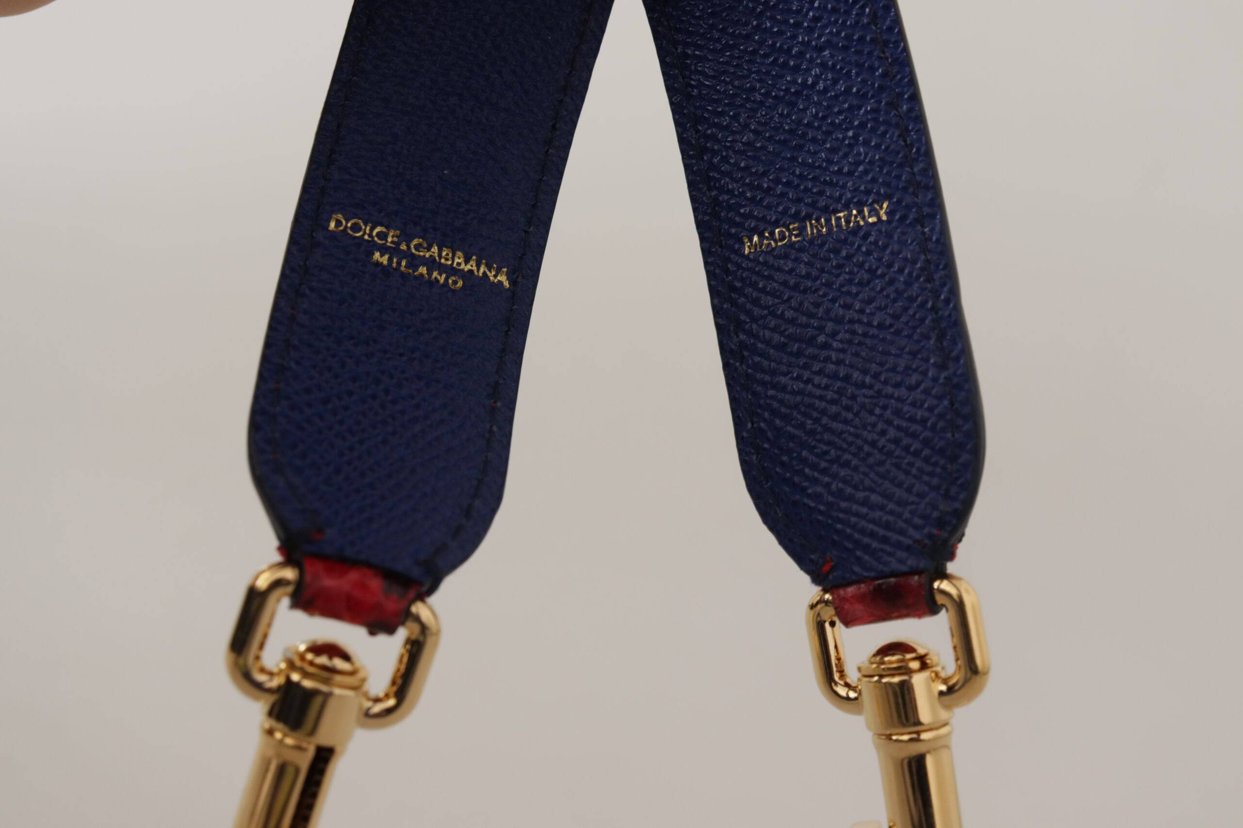 Sangle d'épaule en cuir exotique rouge avec cristaux pour sac Dolce & Gabbana, détails élégants et finition raffinée.