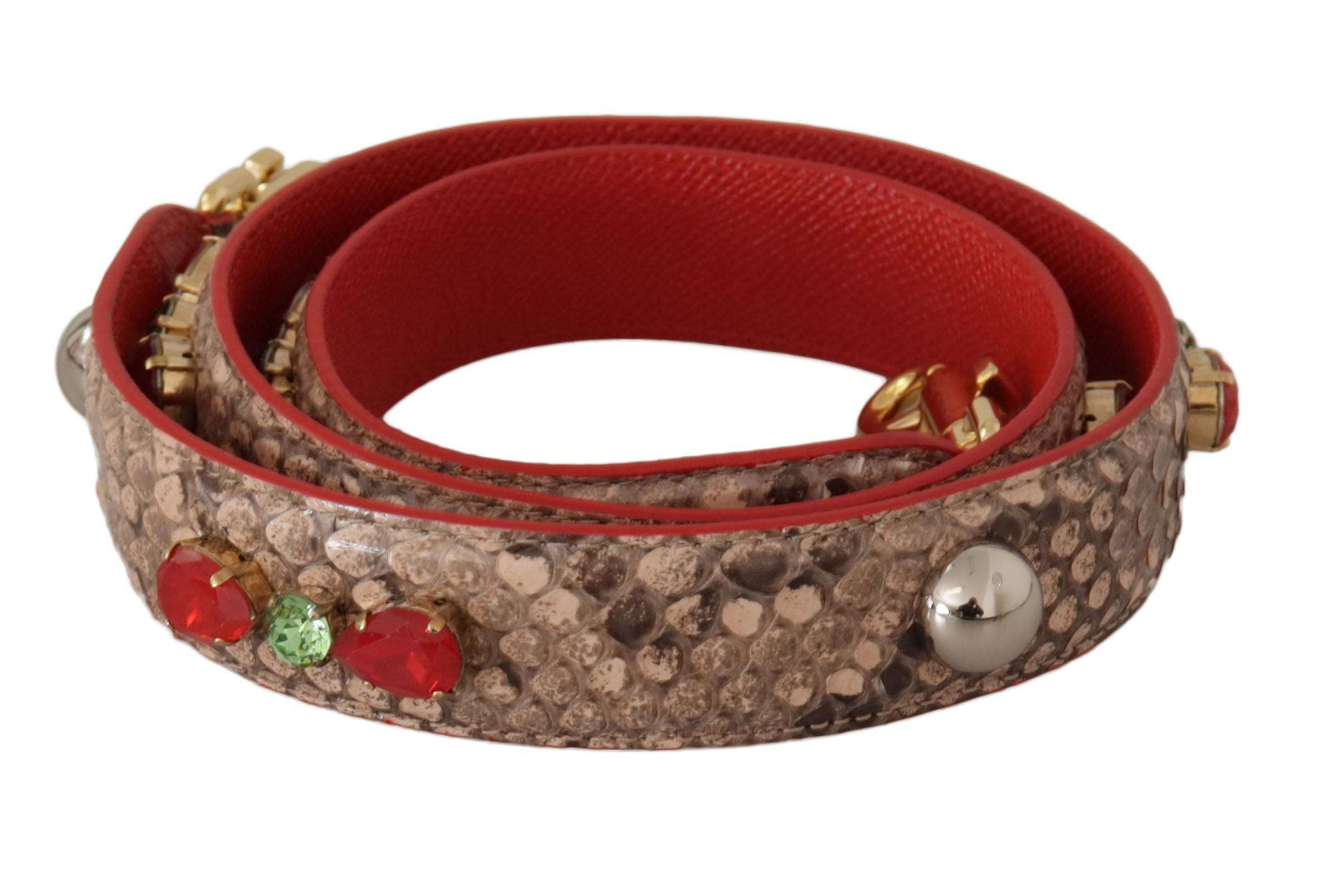Sangle d'épaule en cuir python marron avec cristaux de Dolce & Gabbana, élégante et raffinée.