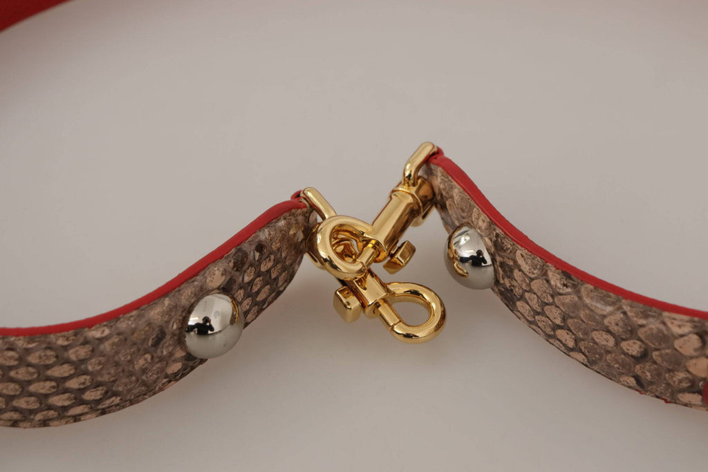 Sangle d'épaule en cuir python marron avec cristaux de Dolce & Gabbana, design élégant et sophistiqué.