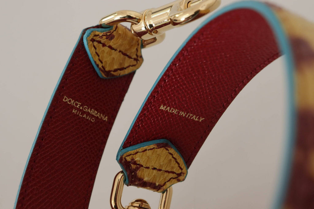 Sangle en cuir jaune et rouge Dolce & Gabbana avec finition or pour sac à épaule.