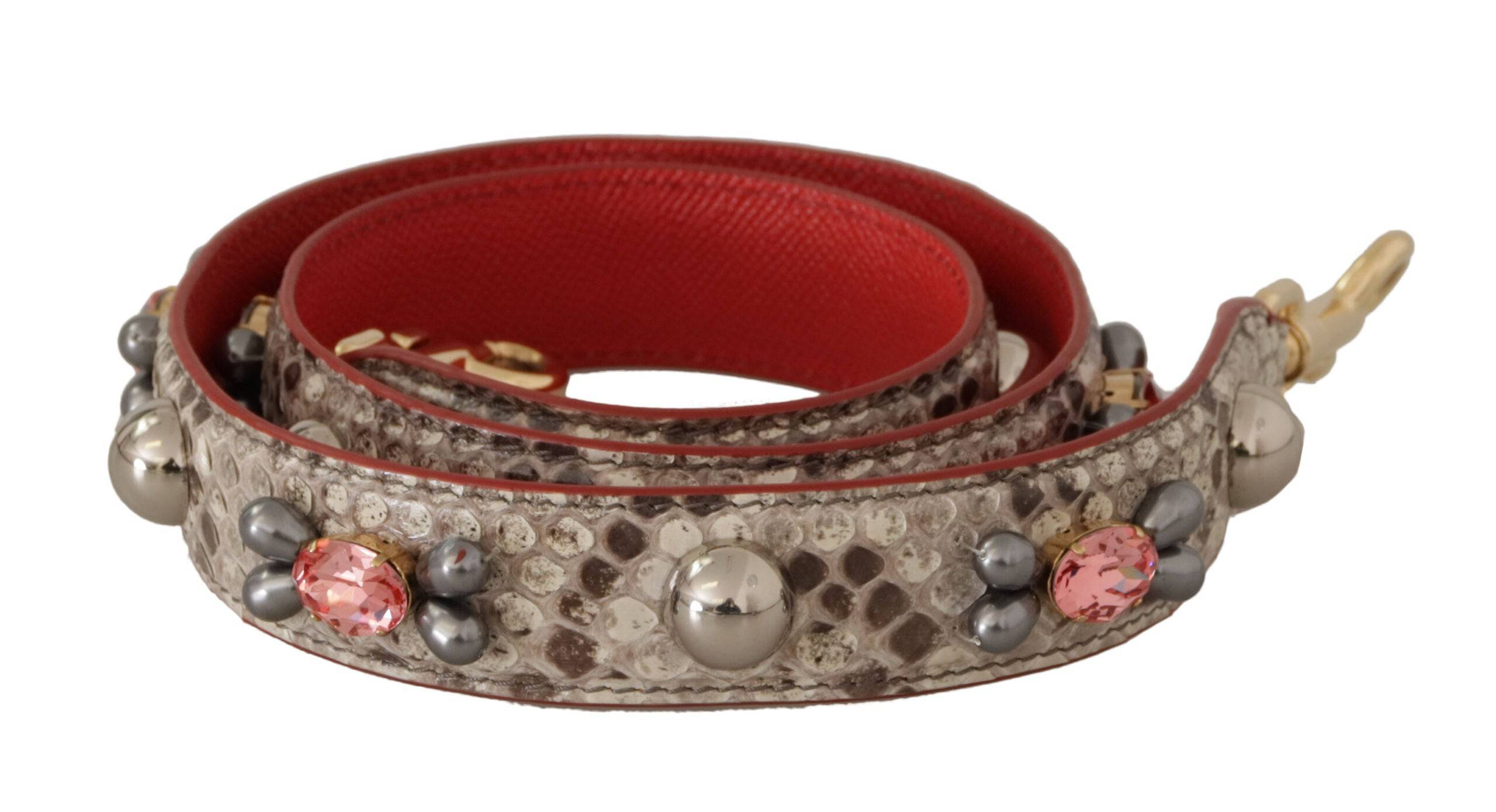 Sangle d'épaule en cuir exotique beige avec clous de Dolce & Gabbana, design élégant et sophistiqué.