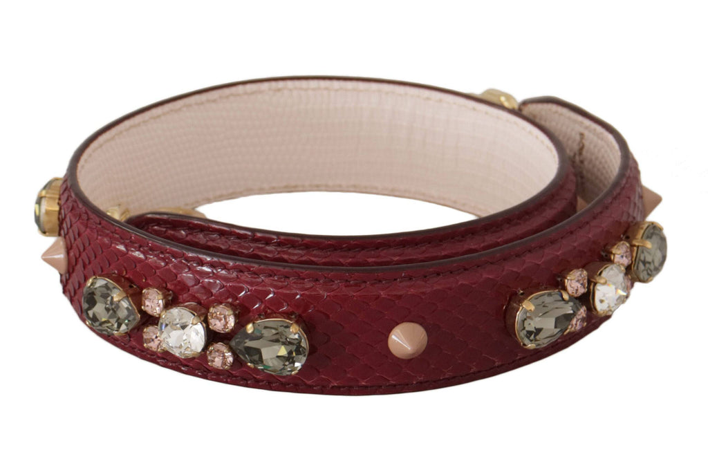 Sangle d'épaule en cuir Bordeaux avec cristaux pour sac Dolce & Gabbana, accessoire élégant et orné de détails brillants.
