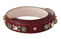 Sangle d'épaule en cuir Bordeaux avec cristaux pour sac Dolce & Gabbana, accessoire élégant et orné de détails brillants.