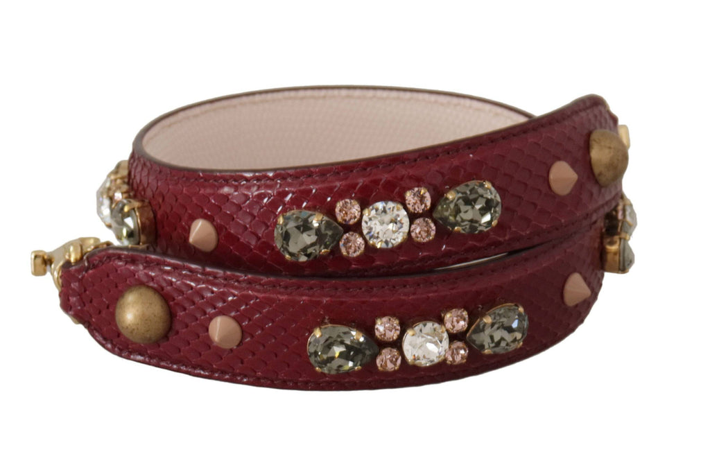 Sangle d'épaule en cuir Bordeaux avec cristaux pour sac Dolce & Gabbana, détail élégant et sophistiqué.