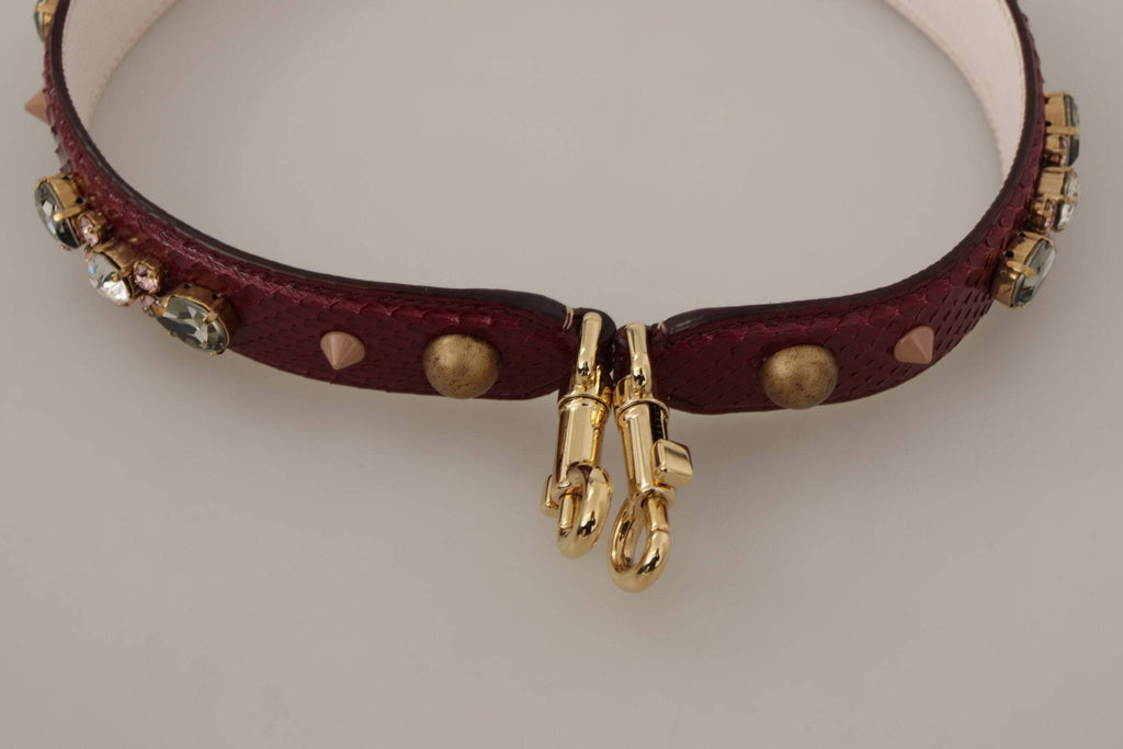 Sangle d'épaule en cuir Bordeaux avec cristaux pour sac Dolce & Gabbana, accessoire élégant et orné.