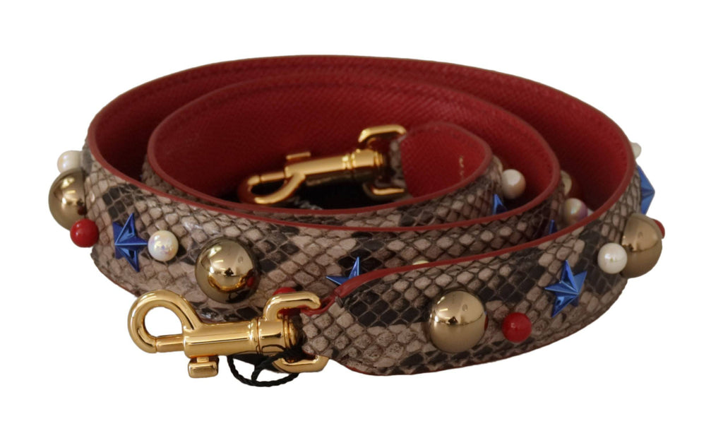 Sangle d'épaule en cuir de python marron avec clous de Dolce & Gabbana, pour sac à main ou accessoire fashion.