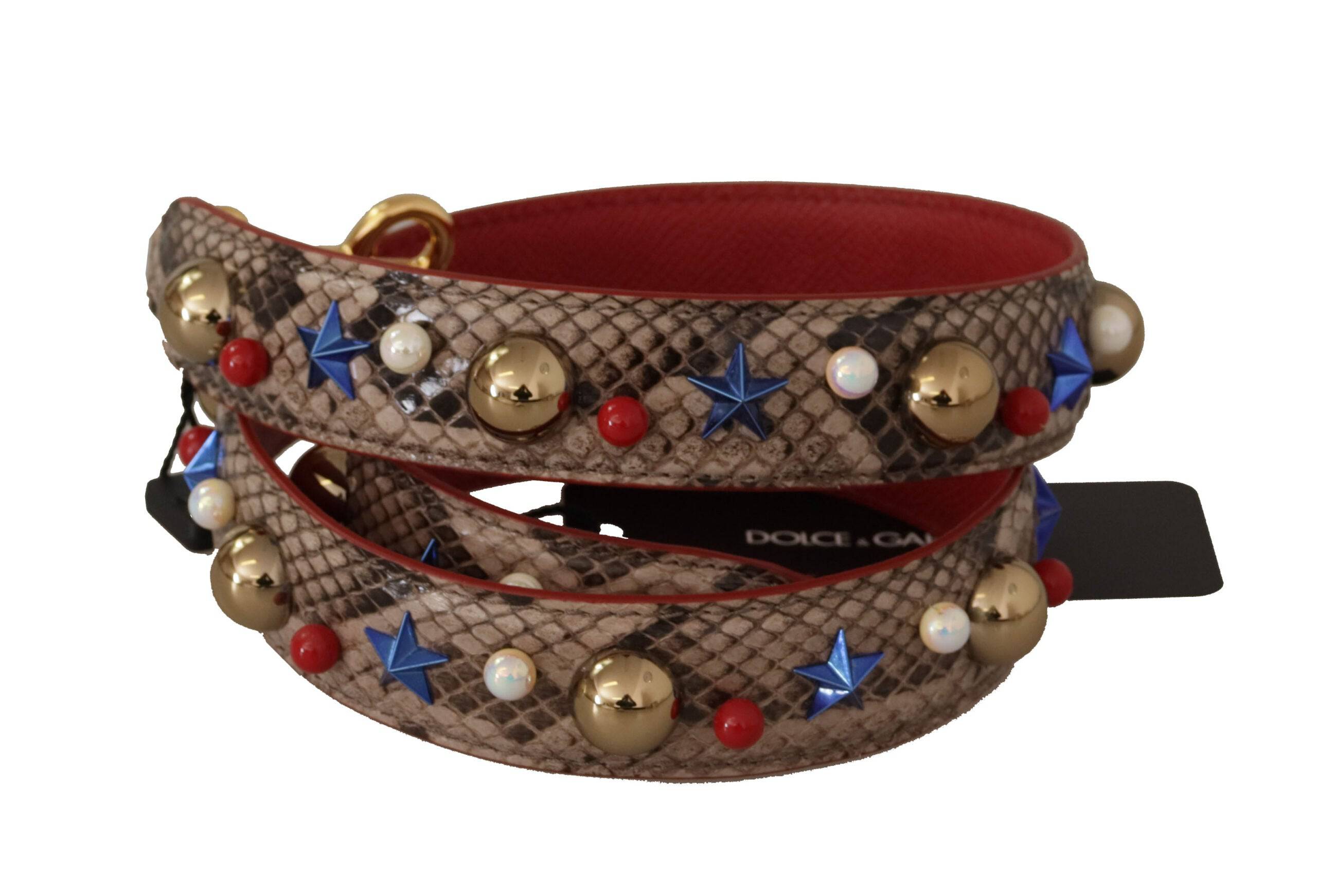 Sangle d'épaule en Python marron Dolce & Gabbana avec des clous en métal, en cuir de haute qualité, pour sac à main.