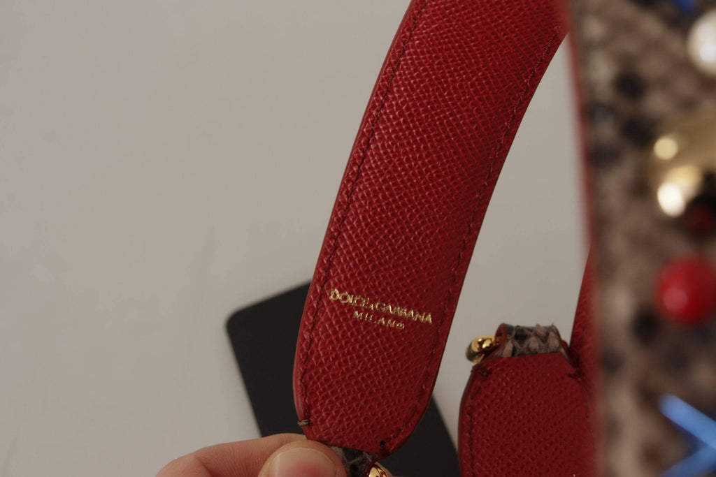 Sangle d'épaule en python marron Dolce & Gabbana avec clous en métal, pour sac à main ou accessoire de mode.