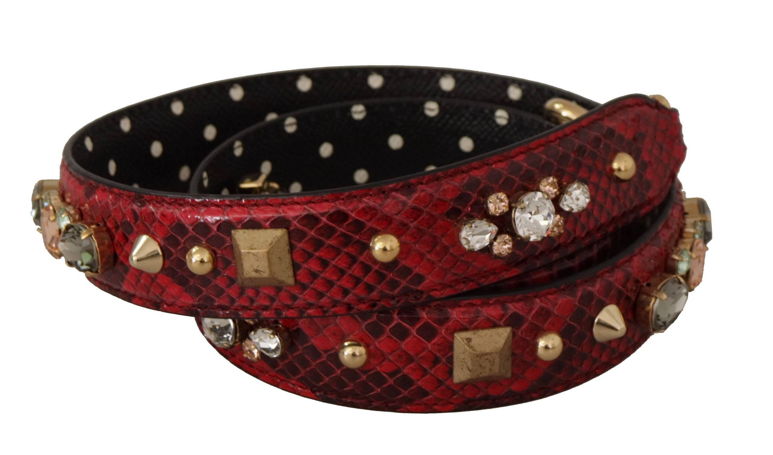 Sangle réversible en cuir de python rouge avec cristaux pour sac à main Dolce & Gabbana, détail élégant et sophistiqué