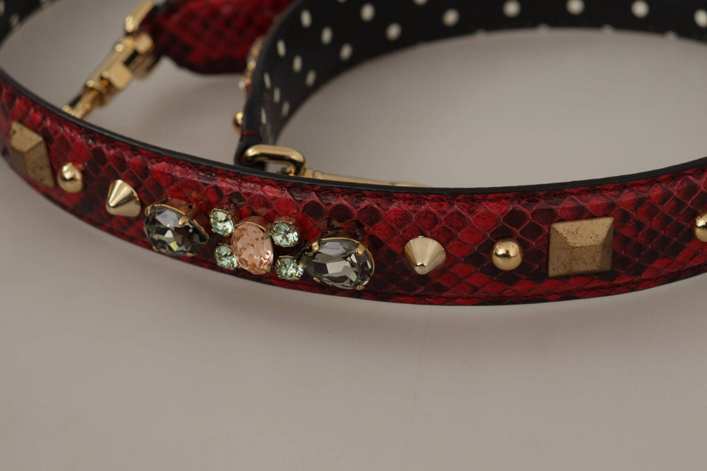 Sangle réversible pour sac Dolce & Gabbana en cuir python rouge avec cristaux, style élégant et sophistiqué.