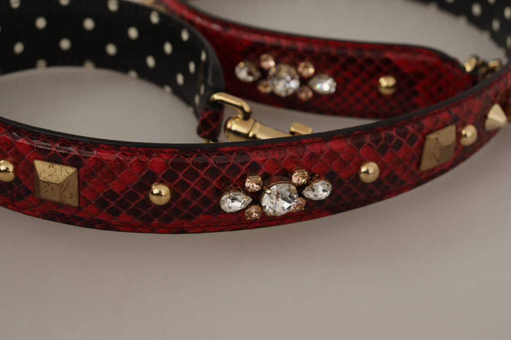 Sangle réversible pour sac Dolce & Gabbana en python rouge avec cristaux, style élégant et finition en cuir sophistiqué.