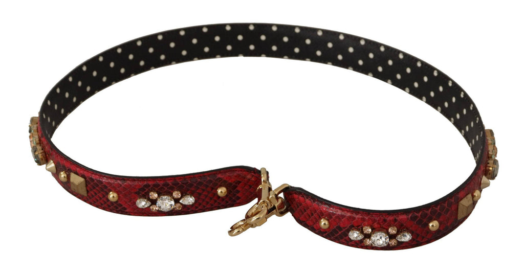 Sangle réversible en cuir de python rouge avec cristaux pour sac Dolce & Gabbana, détail élégant et moderne.