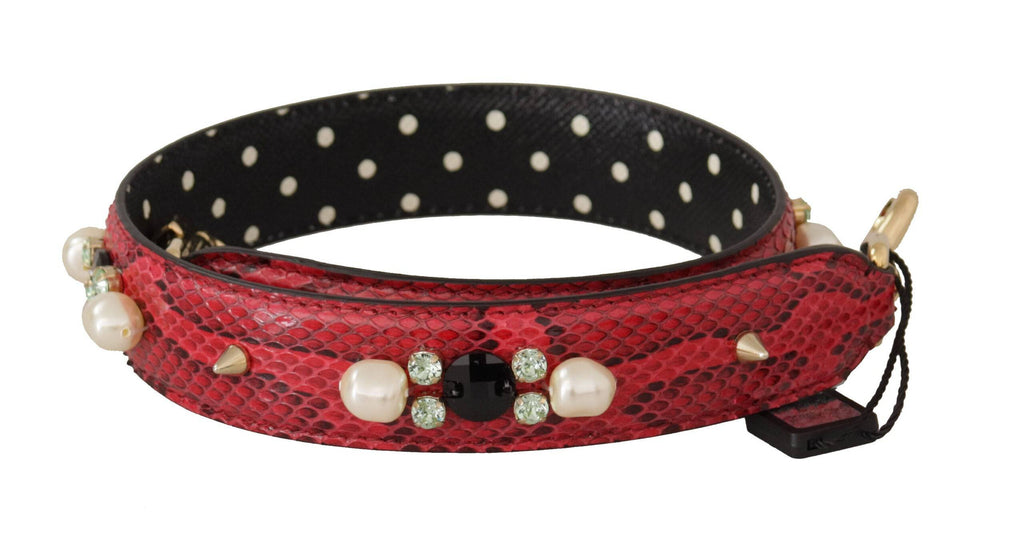 Sangle réversible en cuir de python rouge ornée de cristaux pour sac à épaule Dolce & Gabbana, élégante et sophistiquée.