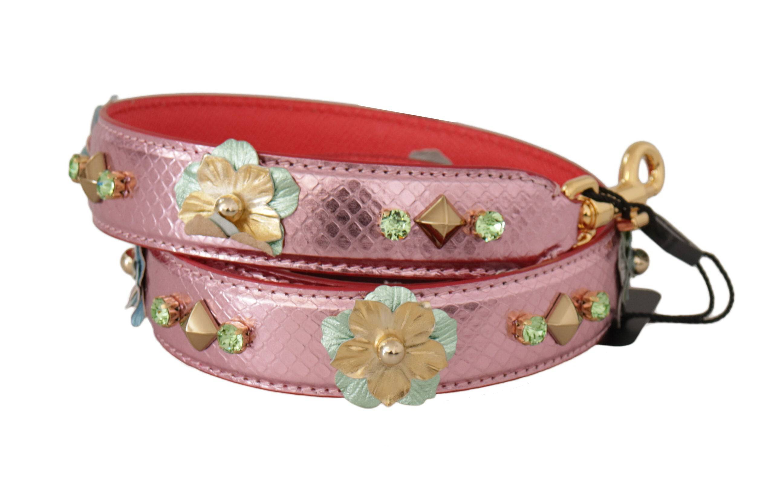 Sangle d'épaule en cuir métallique rose avec clous Dolce & Gabbana, style élégant et tendance pour sacs à main.