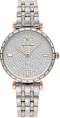 Montre Emporio Armani en acier inoxydable argenté avec mouvement à quartz, affichage classique et bracelet élégant.