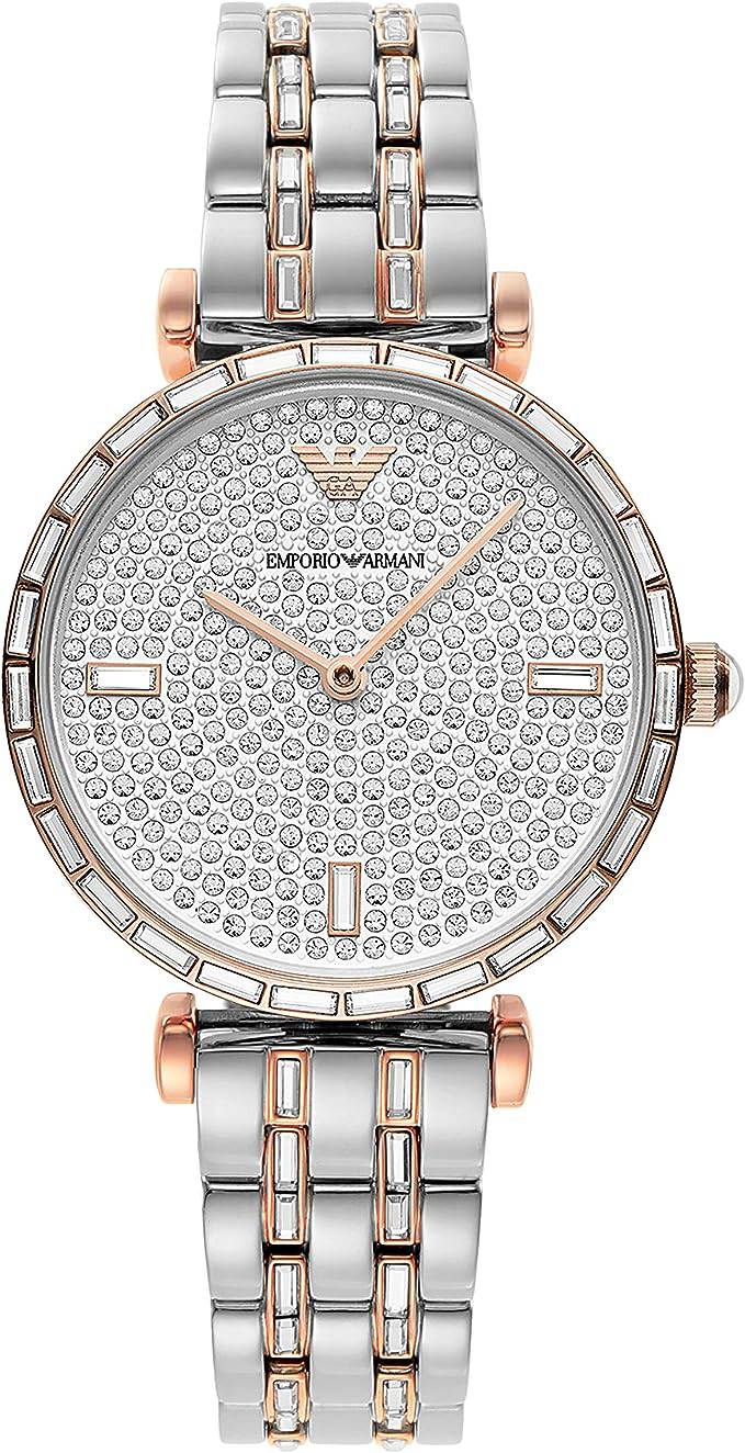 Montre Emporio Armani en acier inoxydable argenté avec mouvement à quartz, affichage classique et bracelet élégant.