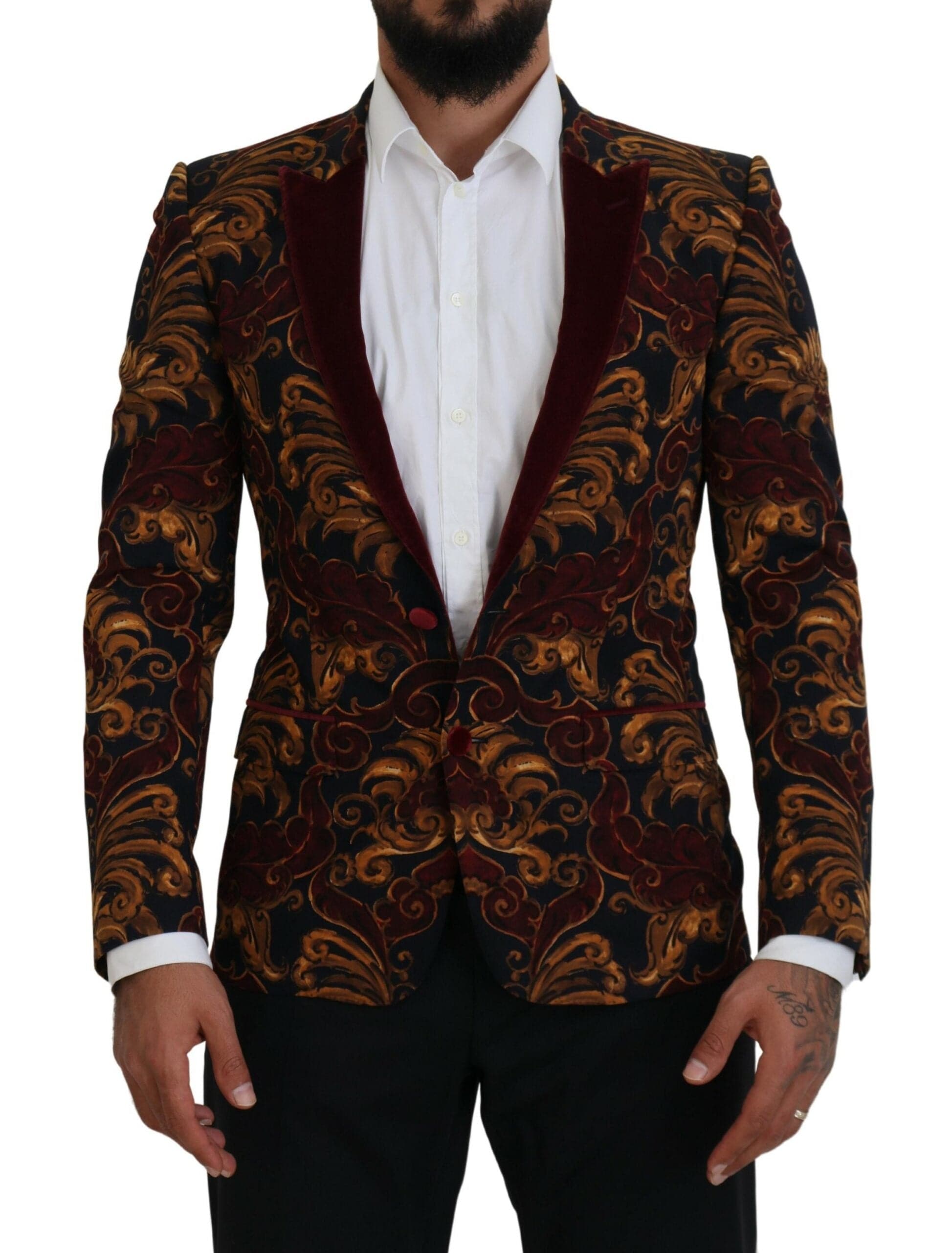 Blazer Martini à fleurs multicolores Dolce & Gabbana, coupe simple, en tissu léger, avec col à revers et boutons.