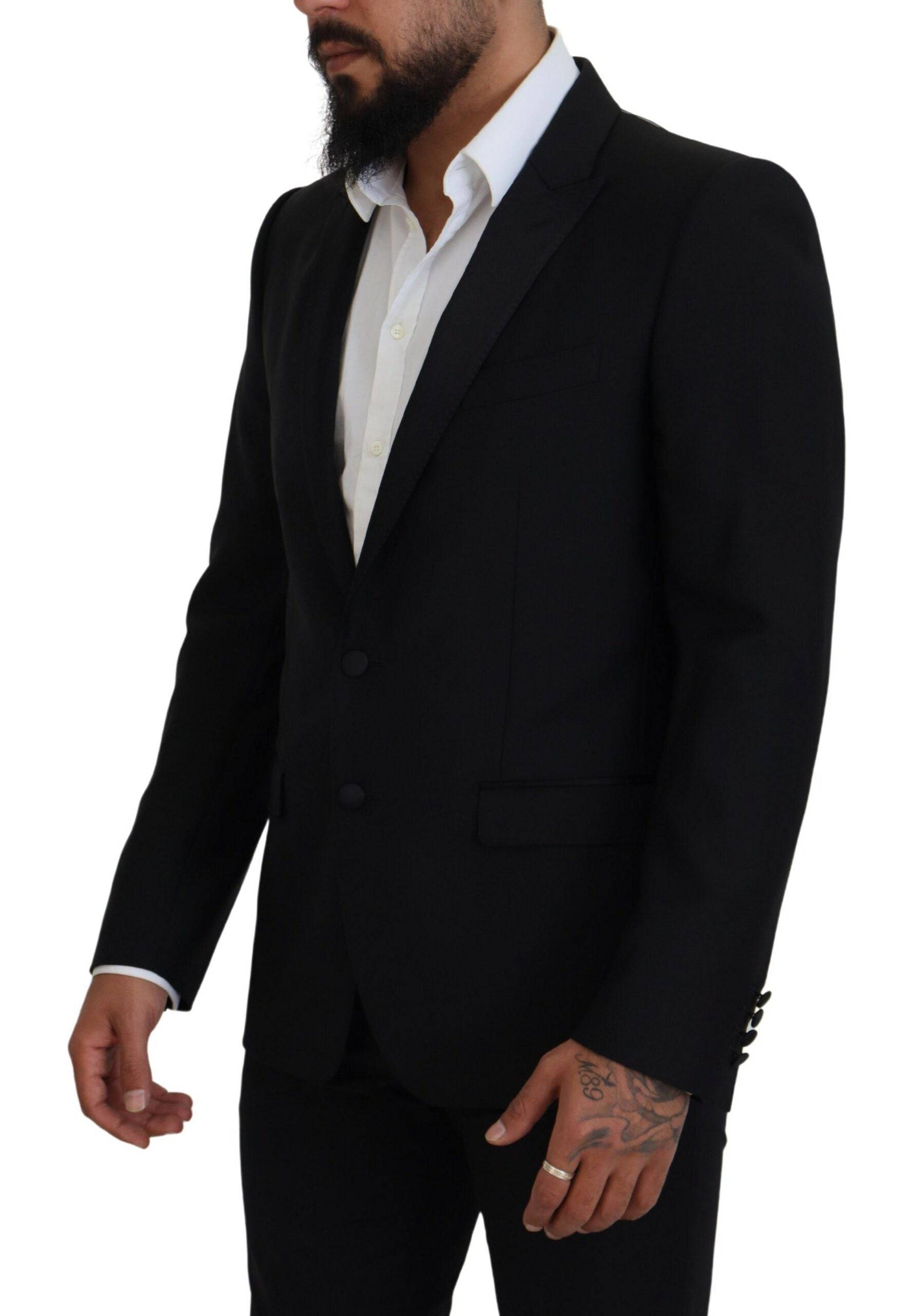 Blazer formel noir Dolce & Gabbana, coupe slim fit, style Martini, en tissu élégant pour homme.