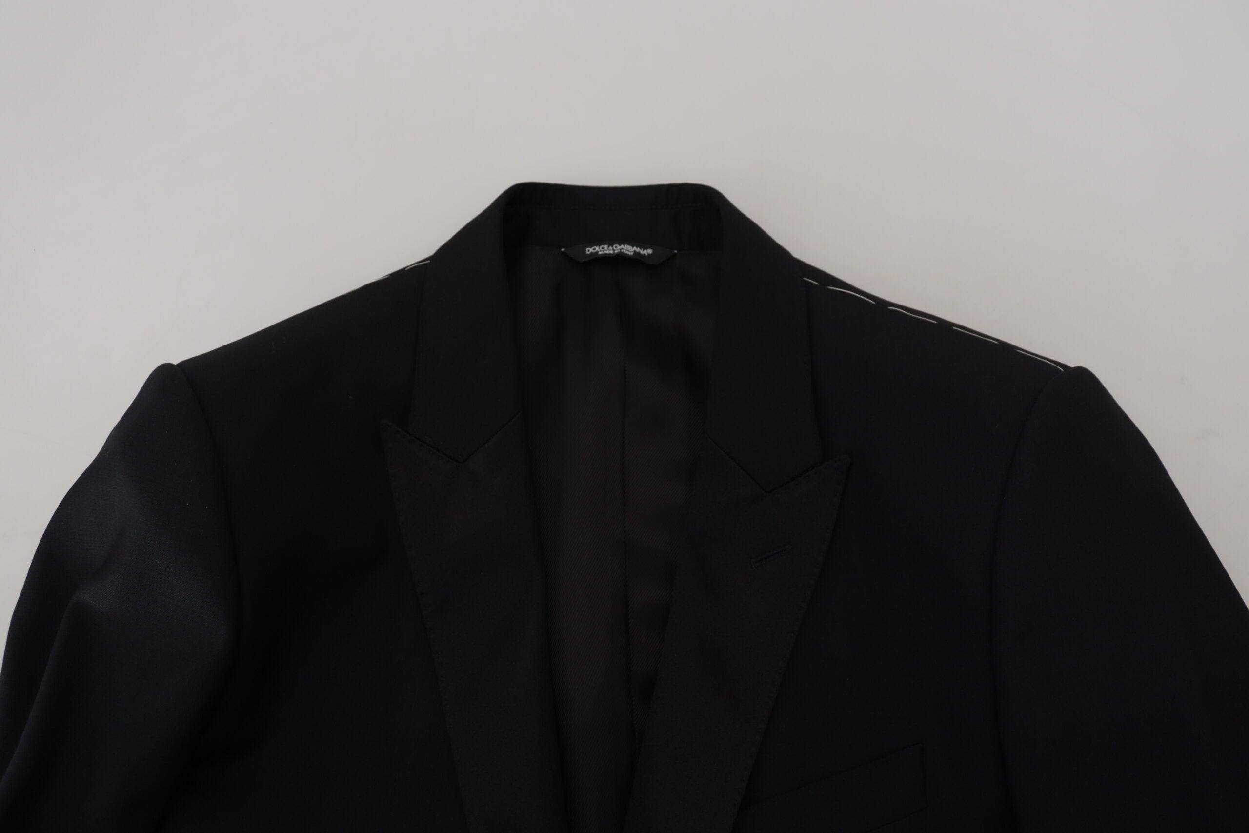 Blazer noir Dolce & Gabbana, ajusté et élégant, veste de costume formelle pour homme, coupe slim fit.