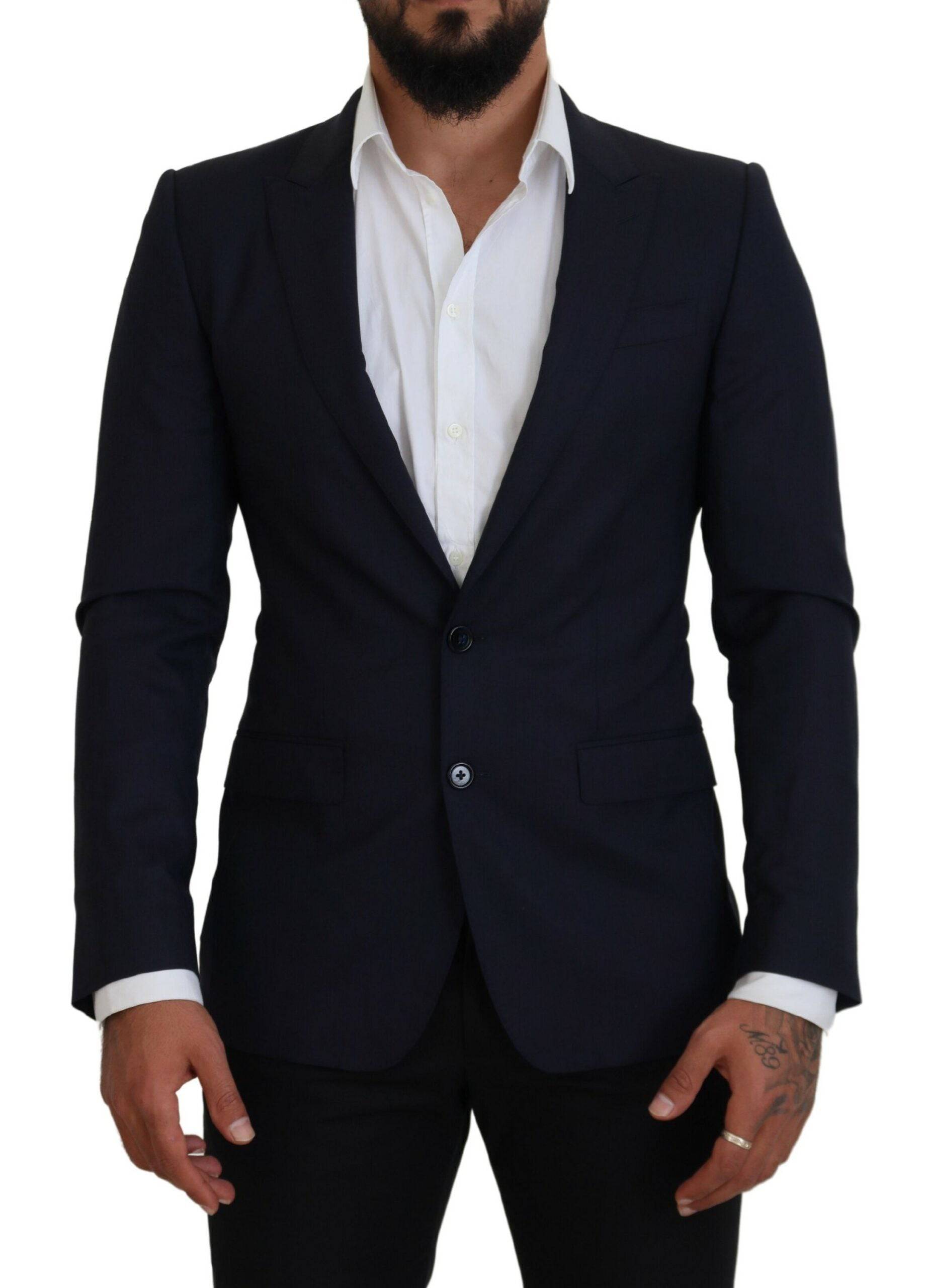 Manteau blazer formel en laine bleue Dolce & Gabbana, coupe slim fit, détail élégant et finition soignée.