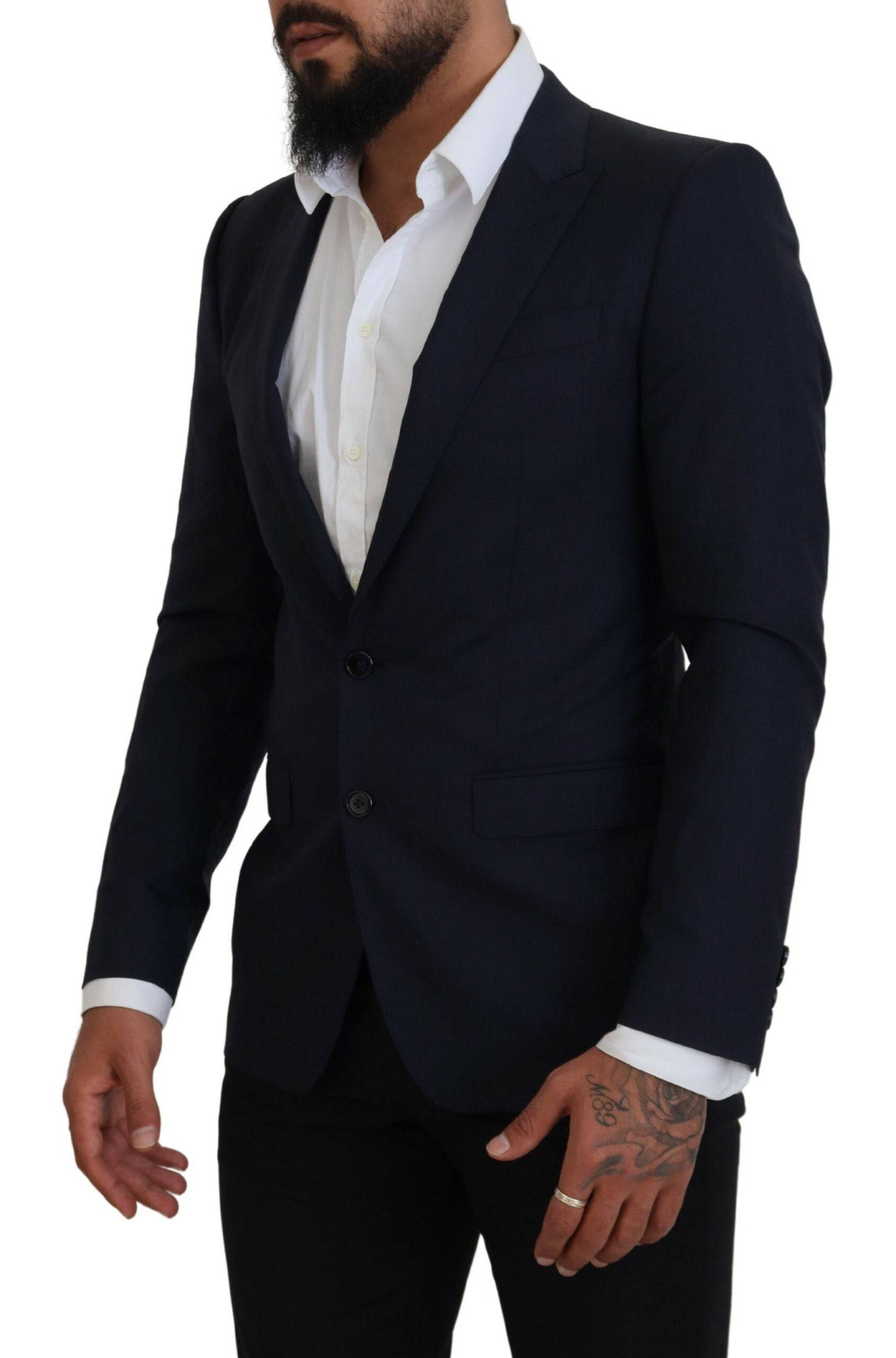 Veste blazer formelle en laine bleue Dolce & Gabbana, coupe slim fit, détail élégant et tissu de haute qualité.
