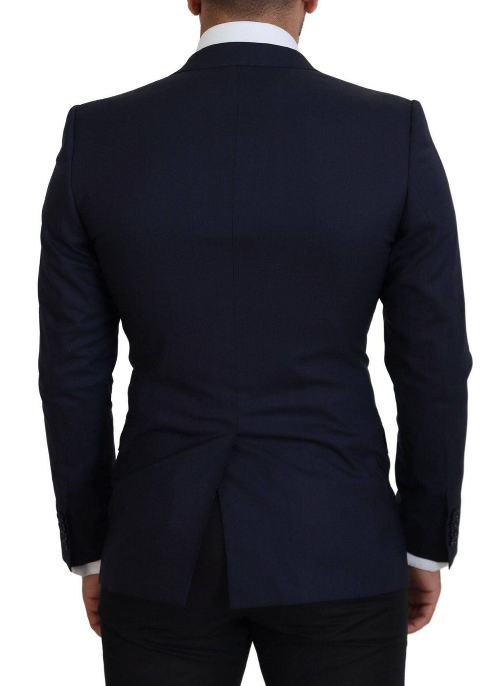 Veste blazer formelle en laine bleue Dolce & Gabbana, coupe slim fit, élégante et sophistiquée, visible en image.