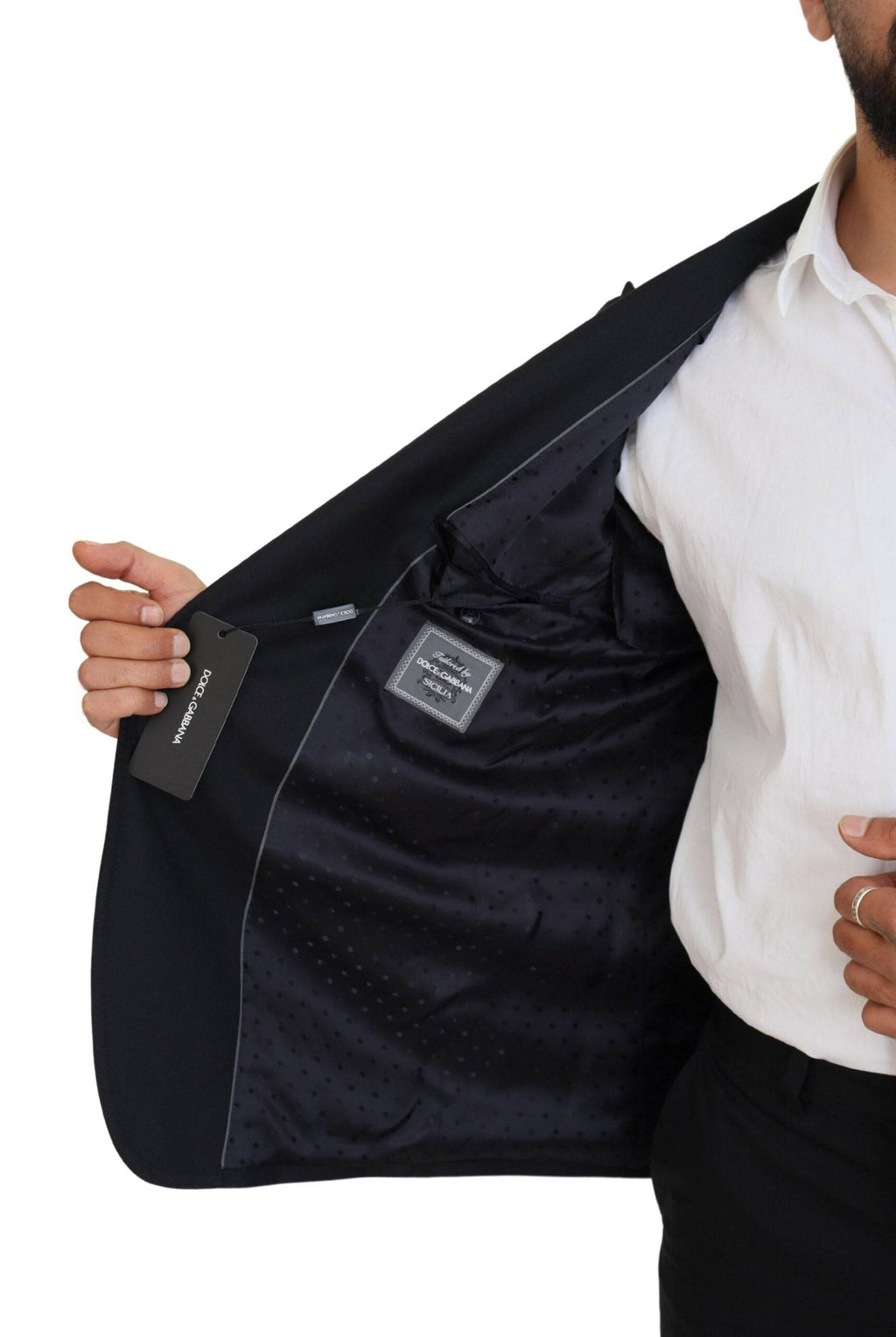 Blazer Sicilia en laine bleu foncé de Dolce & Gabbana, veste formelle élégante avec détails sophistiqués.