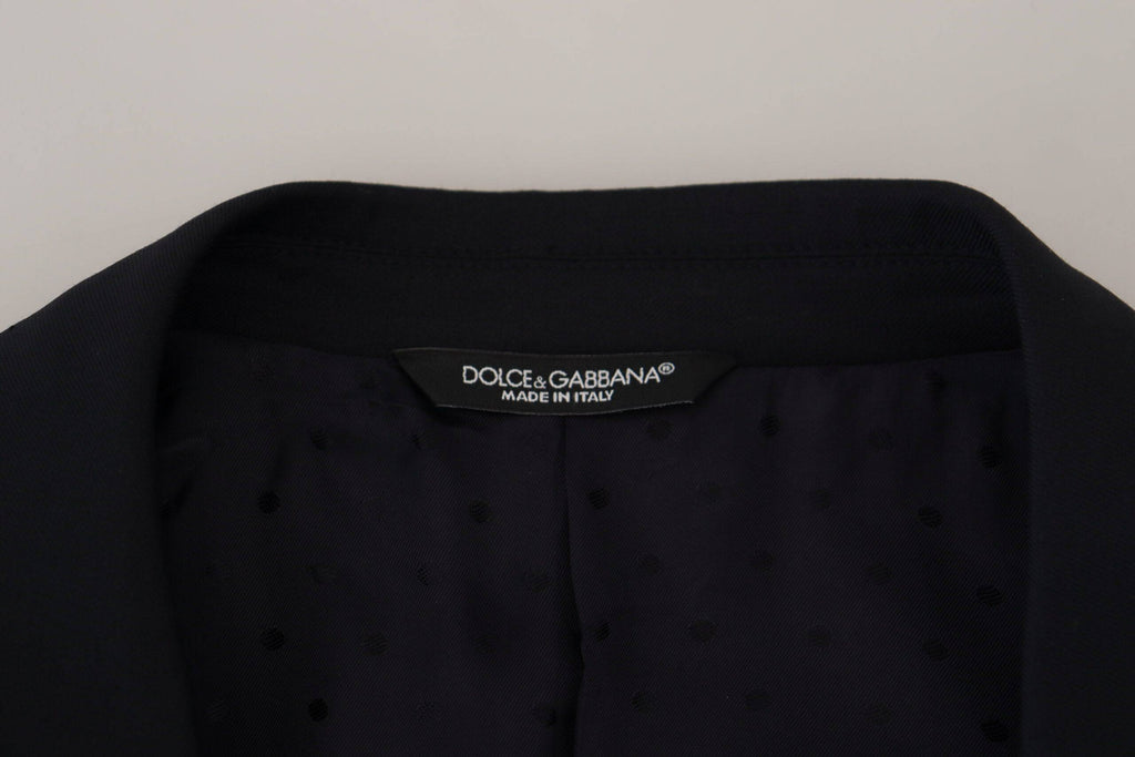 Blazer en laine bleu foncé Dolce & Gabbana Sicilia, de costume formel, avec coupe ajustée et détails élégants.