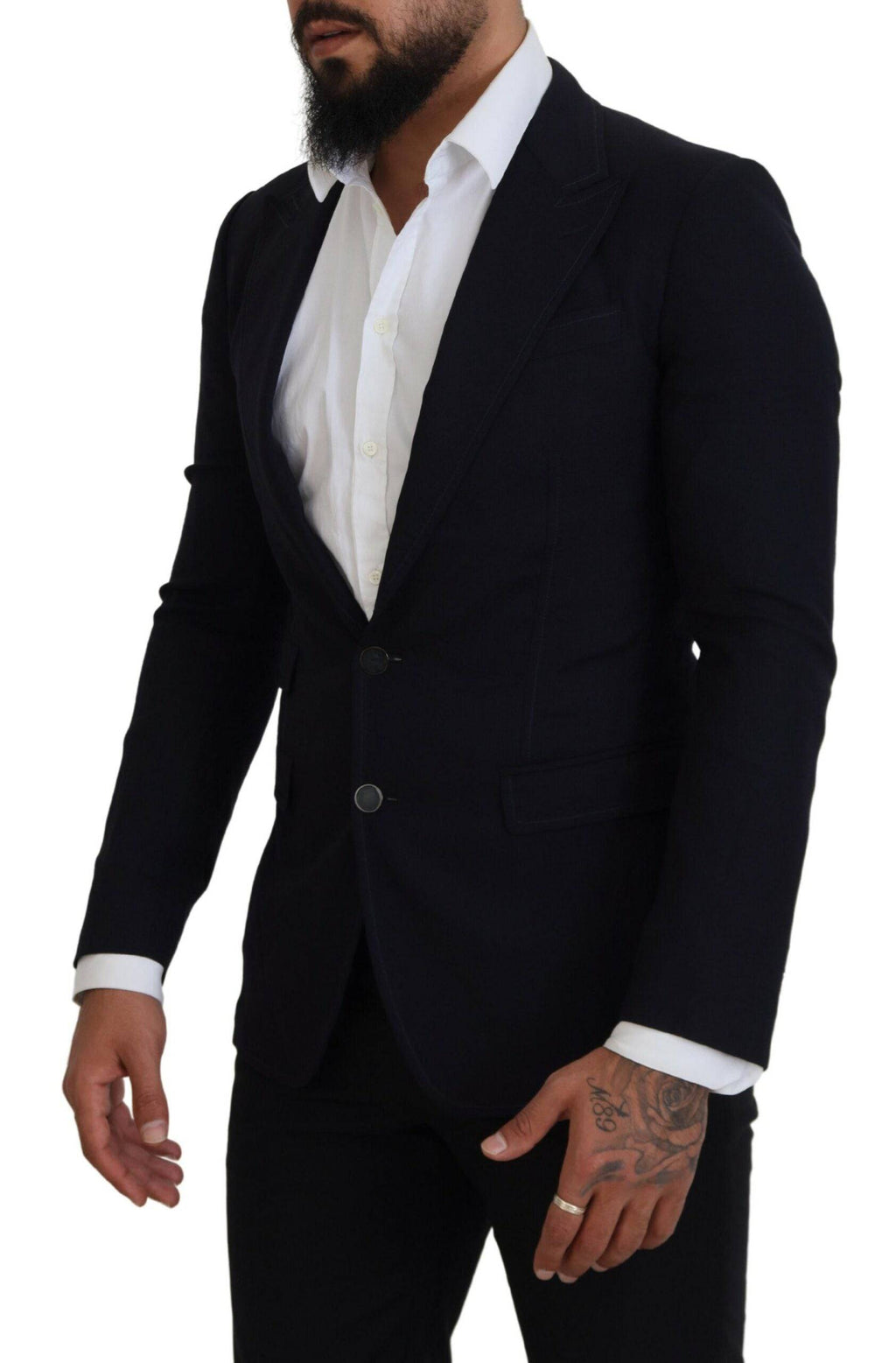 Blazer formel en laine bleue Dolce & Gabbana Taormina, élégant et sophistiqué, visible en détail sur l'image.