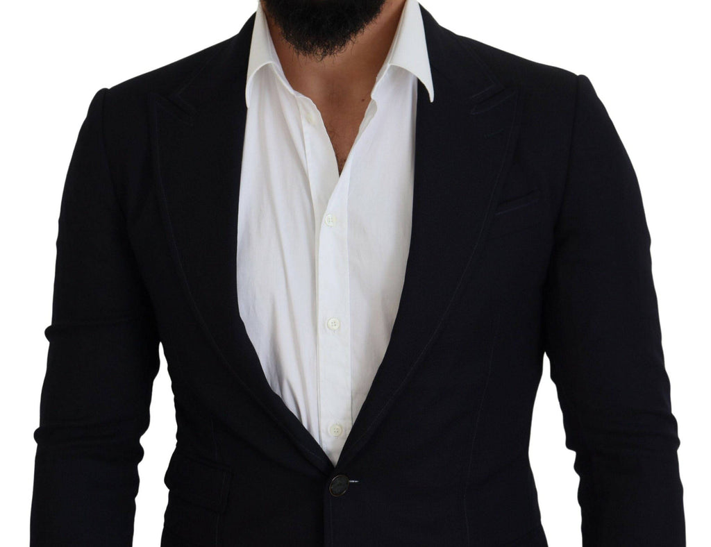 Blazer formel en laine bleue Dolce & Gabbana Taormina, élégante veste pour homme avec coupe ajustée et détails sophistiqués.