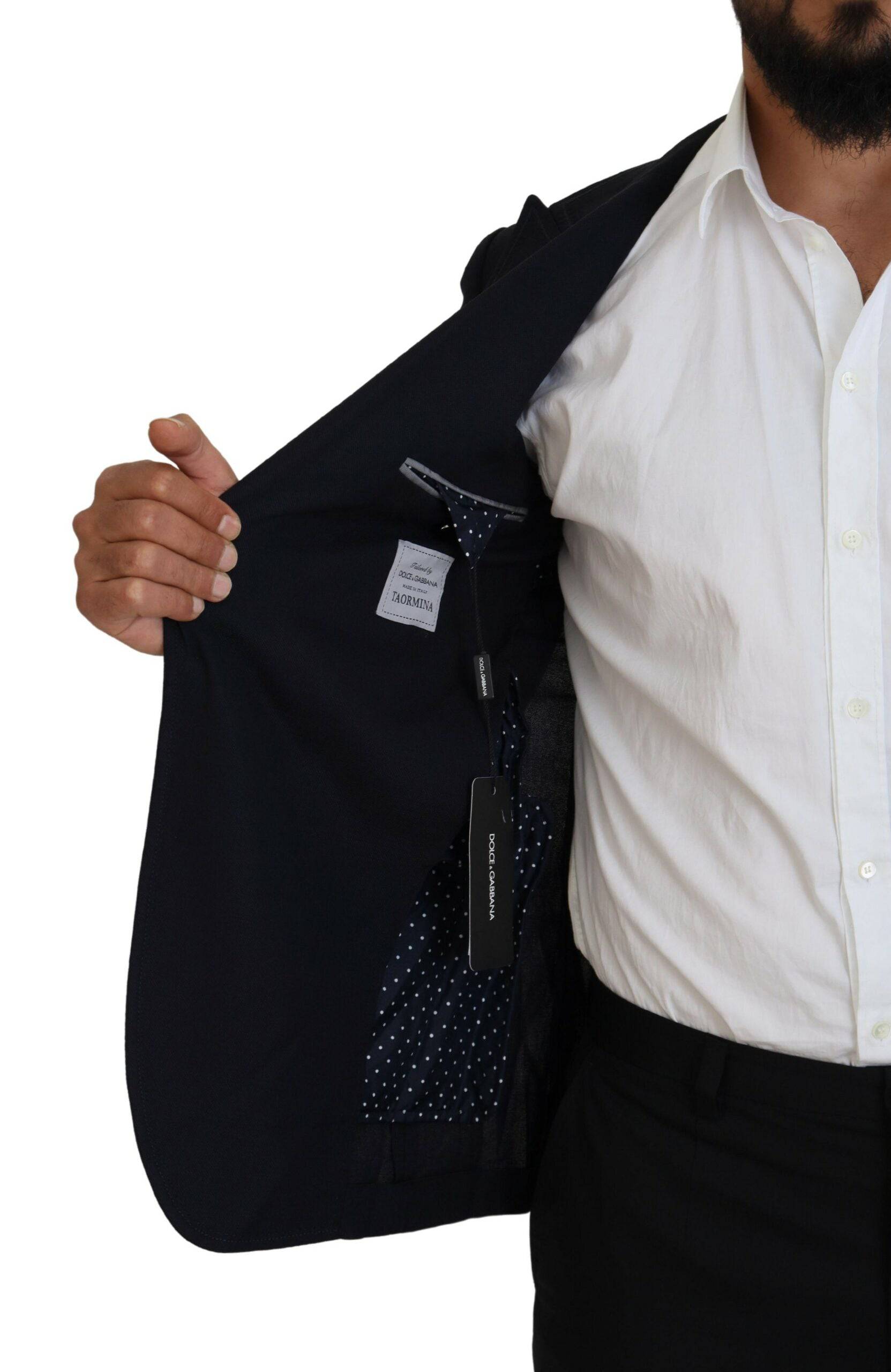 Blazer formel en laine bleue Dolce & Gabbana Taormina, élégant et ajusté, avec détails sophistiqués pour homme.