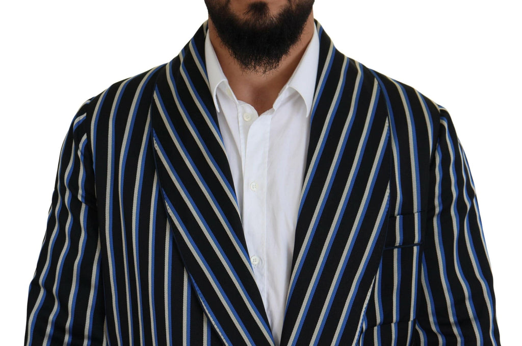 Robe Dolce & Gabbana noire et bleue à imprimé Martini avec doublure élégante, vue de face.