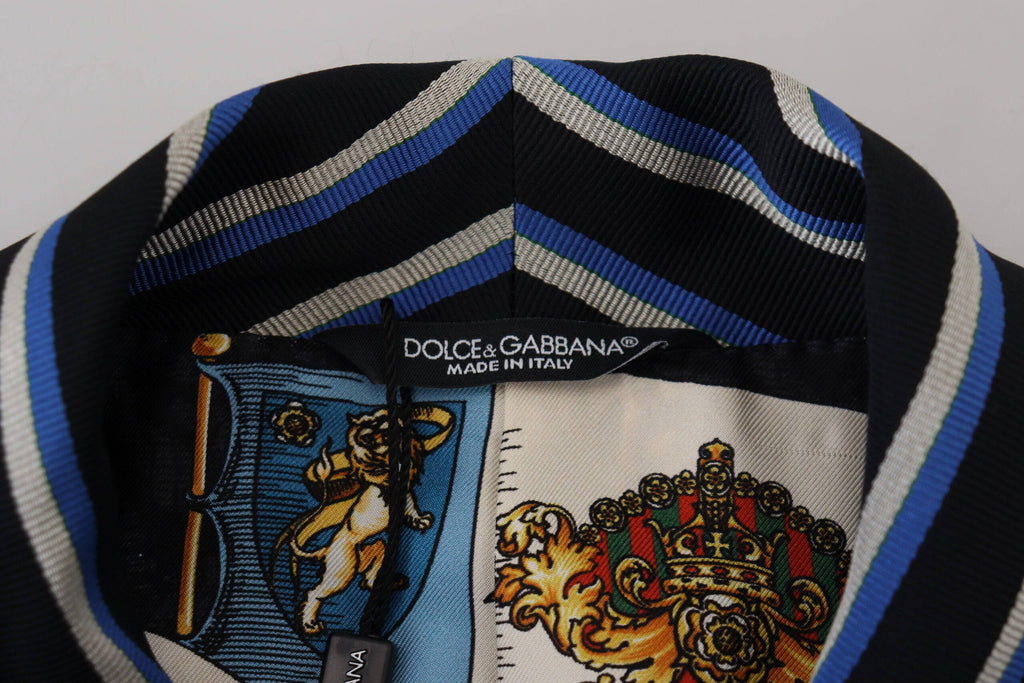 Robe Dolce & Gabbana noire et bleue avec doublure à motif martini, style élégant et sophistiqué, vue de face.