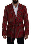 Robe Dolce & Gabbana à rayures rouges avec doublure imprimée Martini, style élégant et sophistiqué.