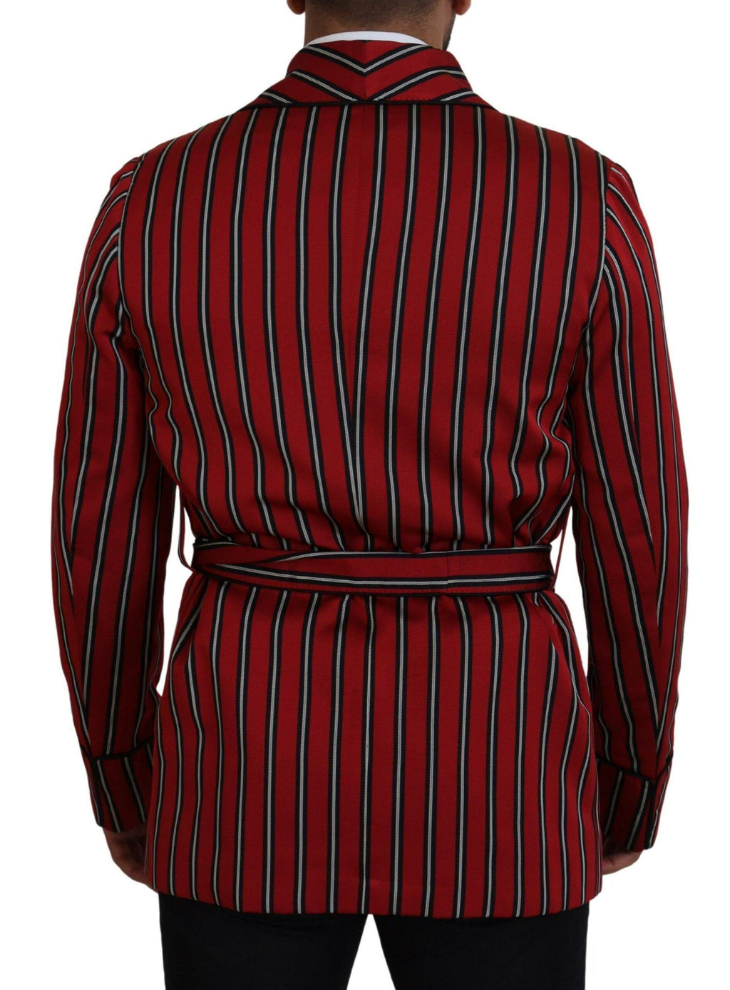 Robe Dolce & Gabbana rouge à rayures avec doublure imprimée motif martini, robe élégante et raffinée.