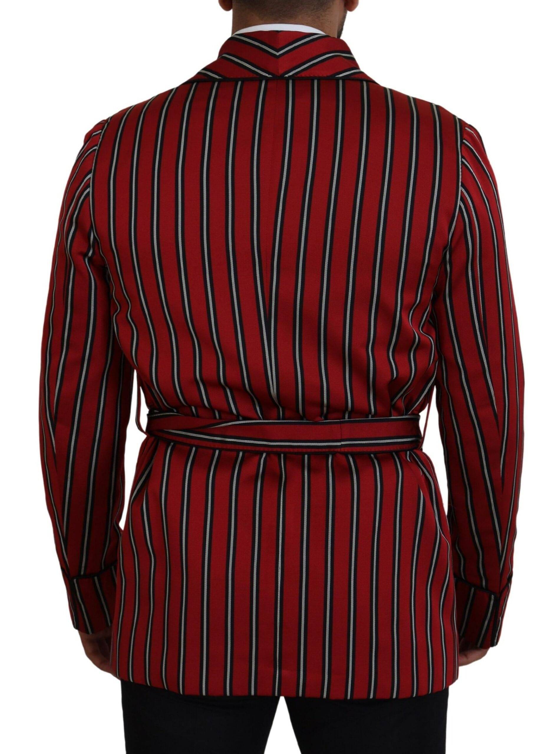 Robe Dolce & Gabbana rouge à rayures avec doublure imprimée motif martini, robe élégante et raffinée.