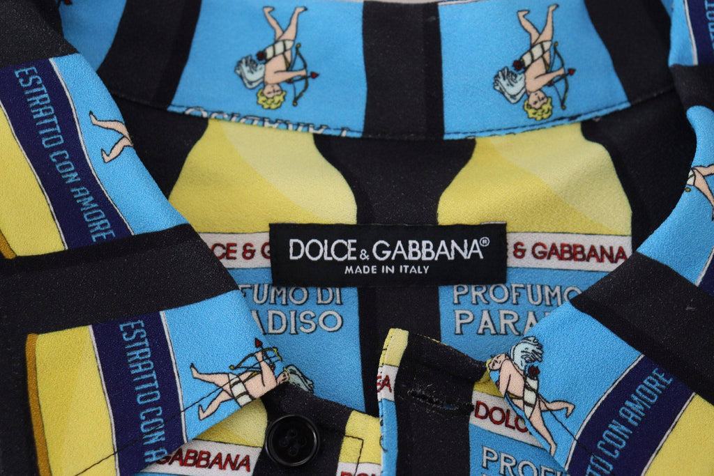 Chemise décontractée Dolce & Gabbana en viscose à imprimé multicolore, vue de face, détails colorés et style casual.