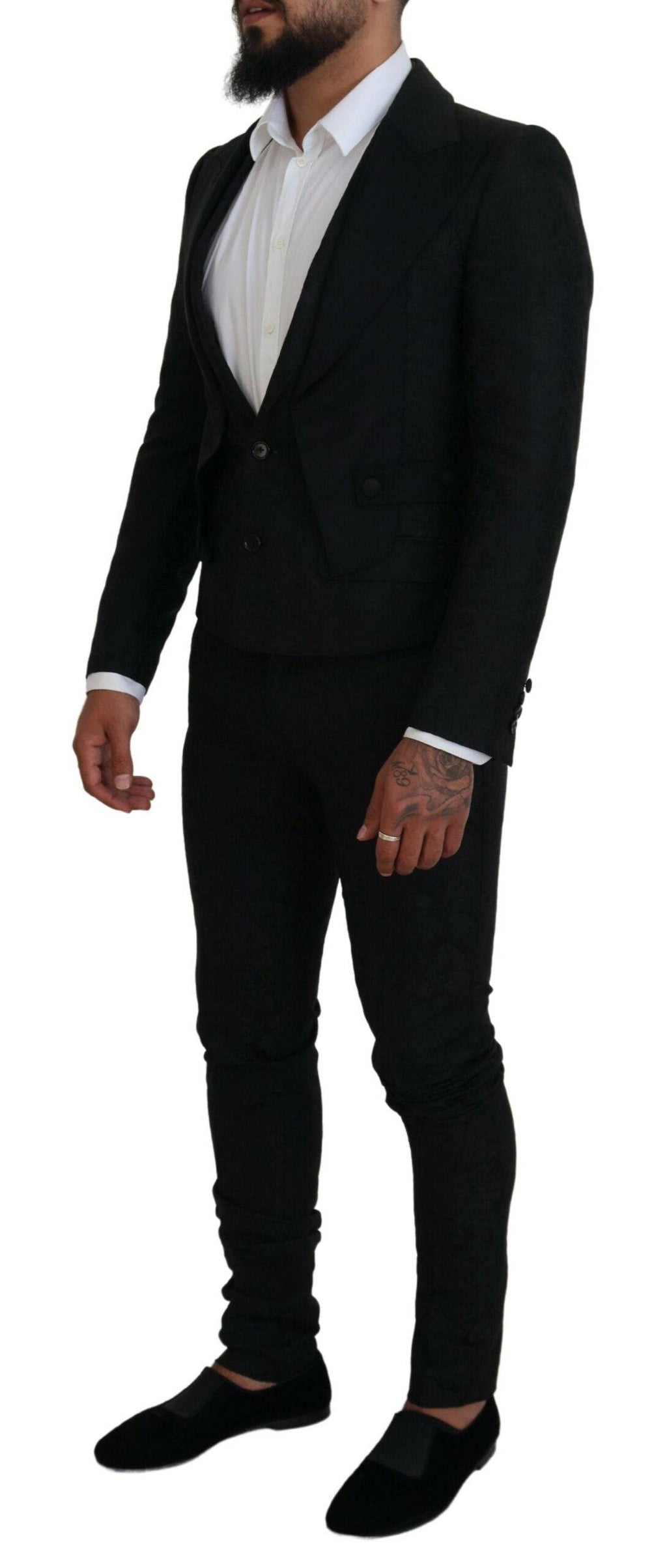 Costume homme noir en polyester Dolce & Gabbana, ensemble deux pièces Martini avec veste et pantalon élégants.