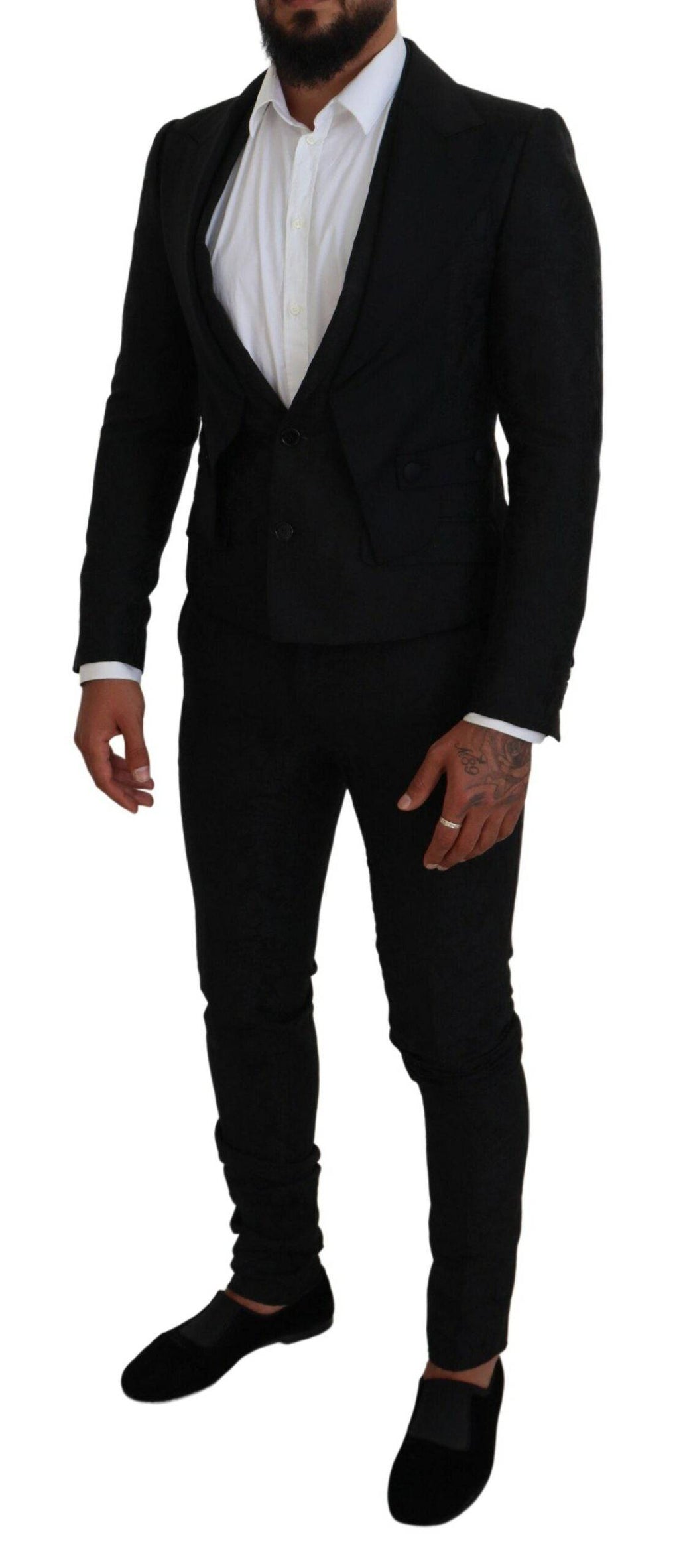 Costume homme Dolce & Gabbana en polyester noir, ensemble 2 pièces Martini, veste et pantalon élégants pour occasion formelle.