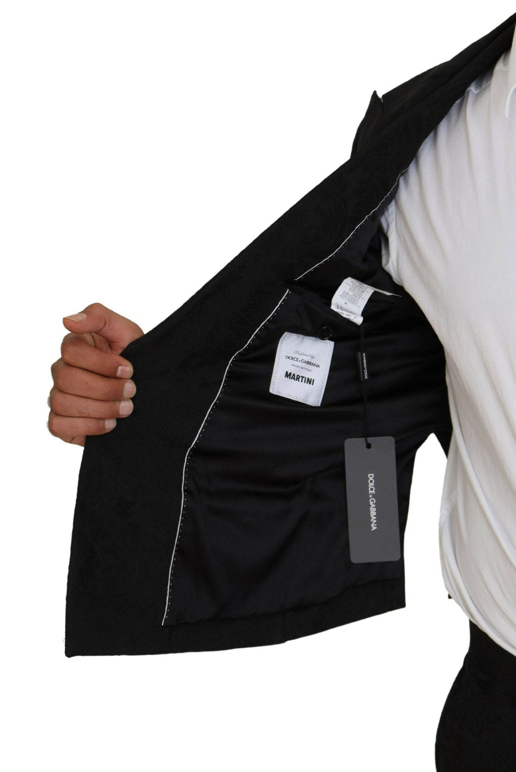 Costume homme en polyester noir Dolce & Gabbana, ensemble deux pièces Martini élégant et moderne.