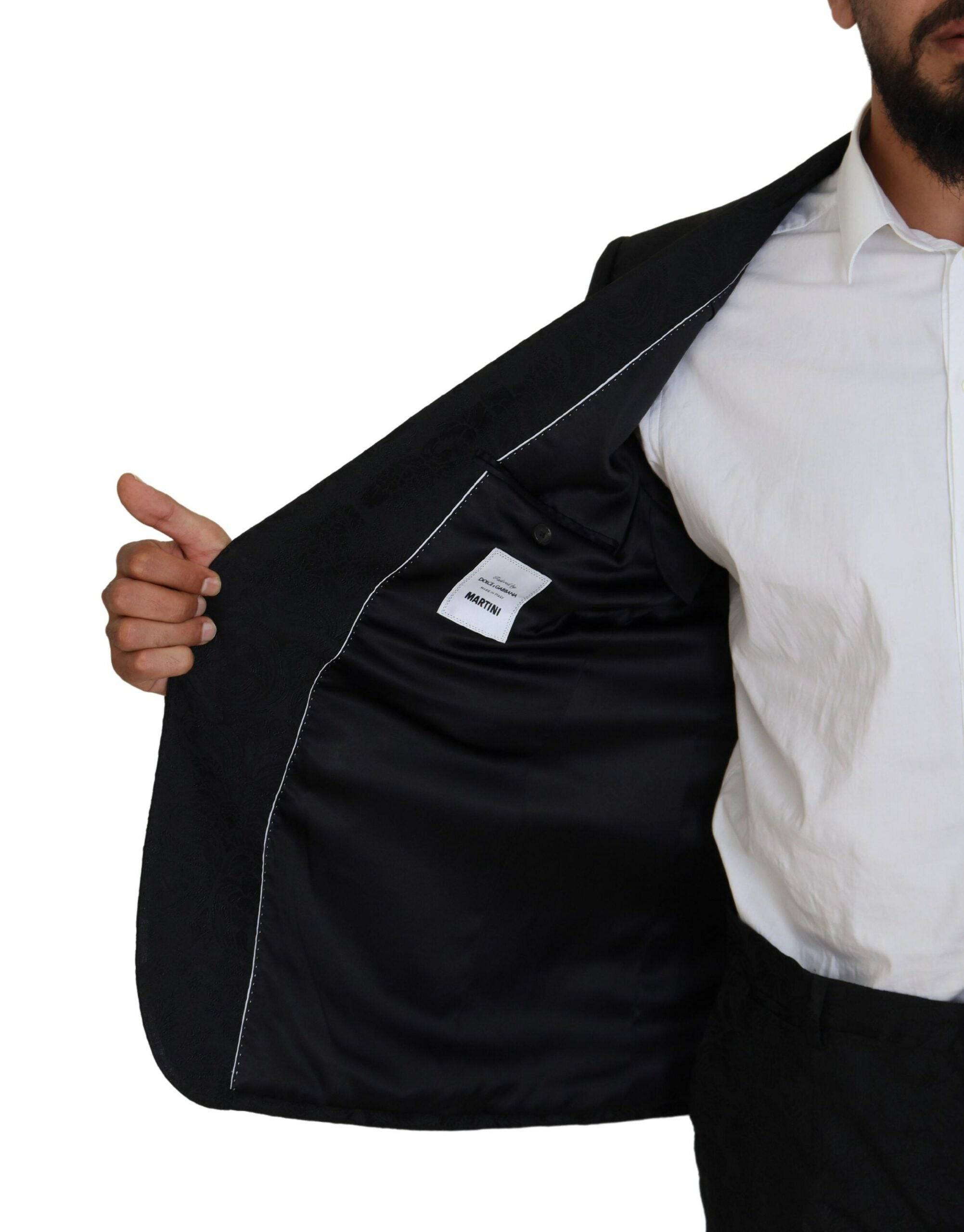 Costume deux pièces noir Dolce & Gabbana Martini à un seul boutonnage, veste et pantalon élégants, pour homme.