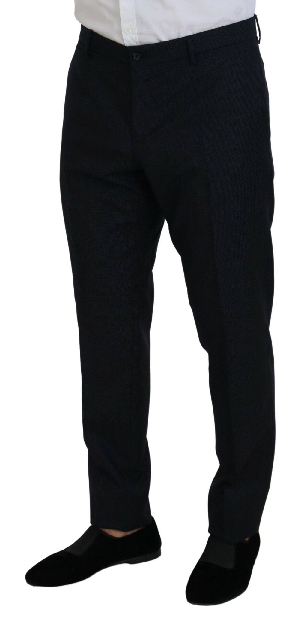 Costume homme Dolce & Gabbana bleu à deux pièces avec veste à simple boutonnage, style Martini, vue de face.