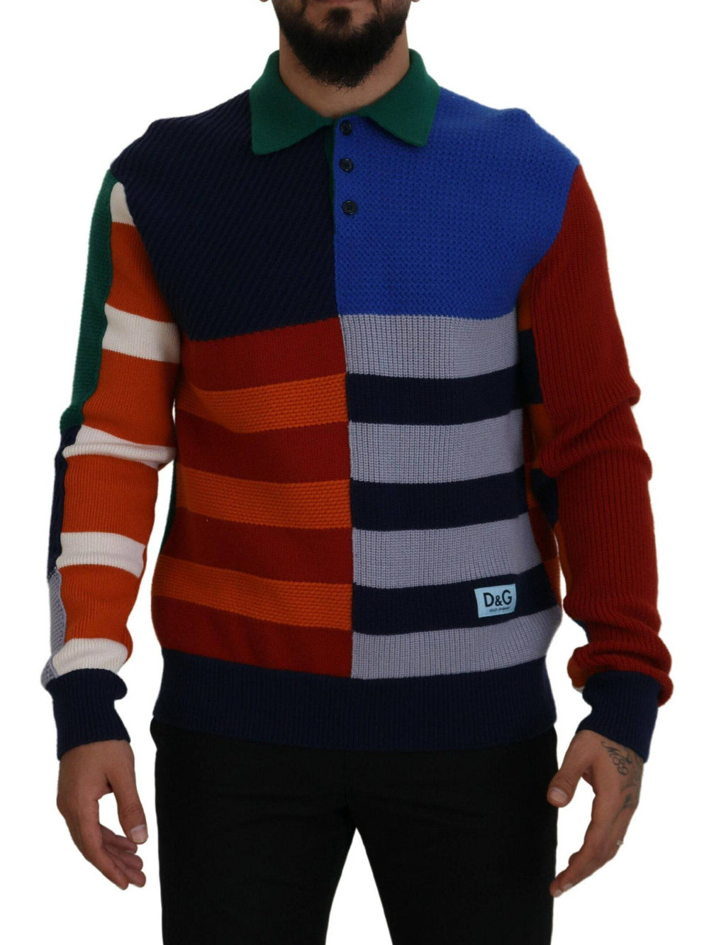 Pull-over en laine à rayures multicolores de Dolce & Gabbana, sweater tendance avec motifs colorés.