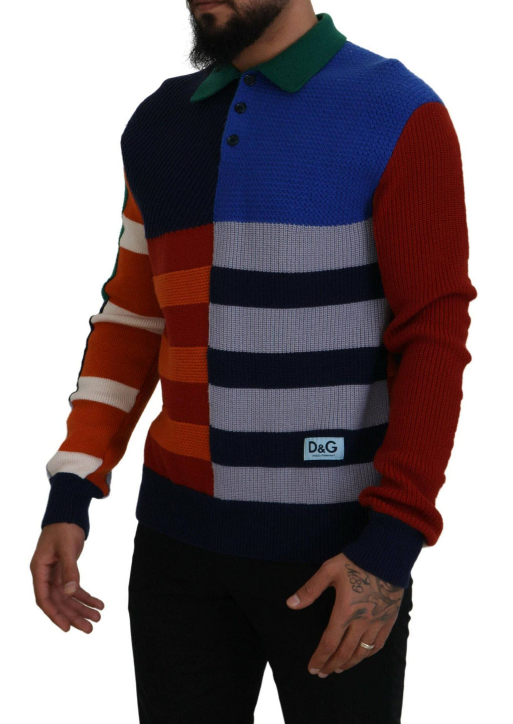 Pull en laine à rayures multicolores de Dolce & Gabbana, pull-over élégant avec motifs colorés et texture douce.