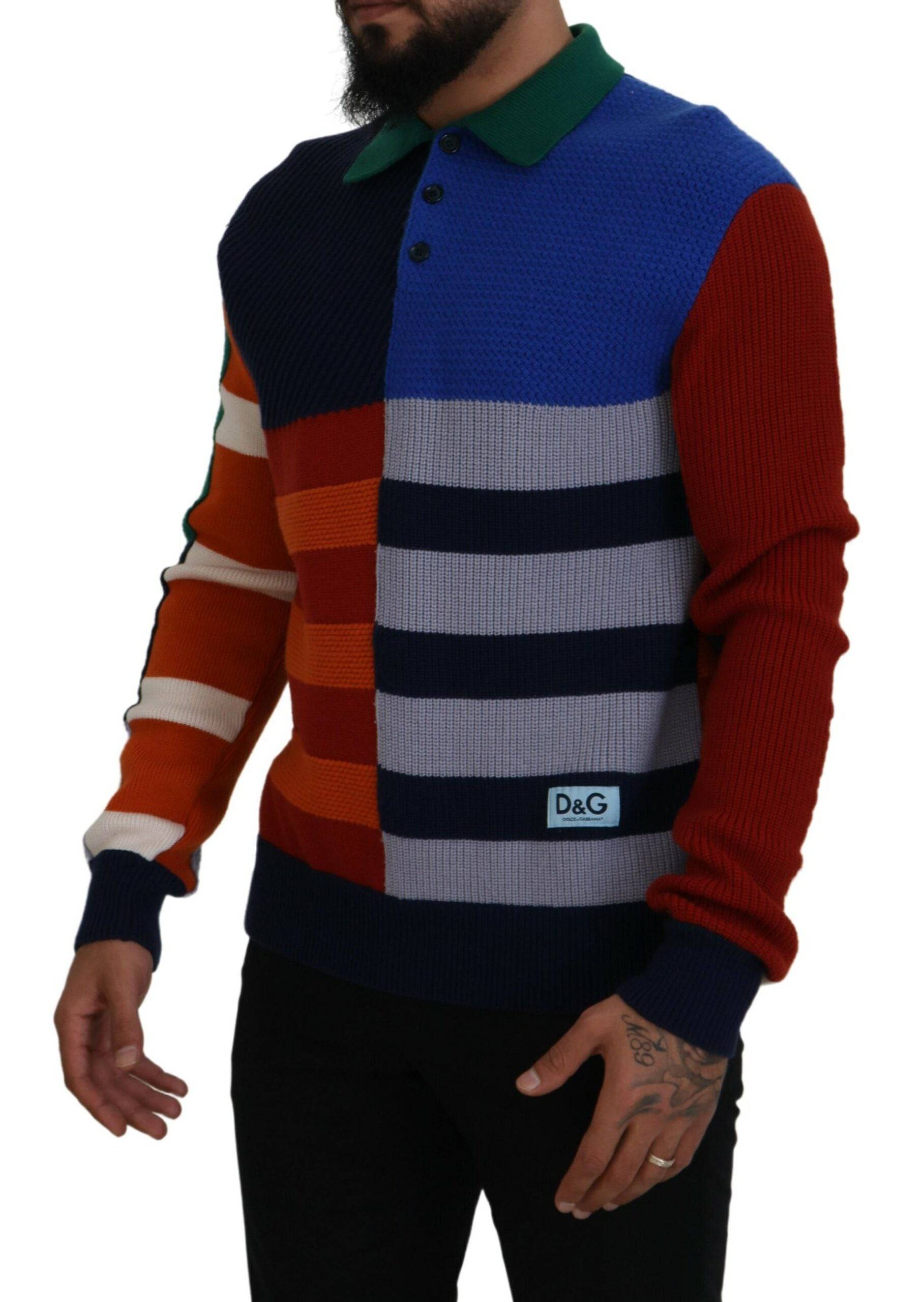 Pull en laine à rayures multicolores de Dolce & Gabbana, pull-over élégant avec motifs colorés et texture douce.