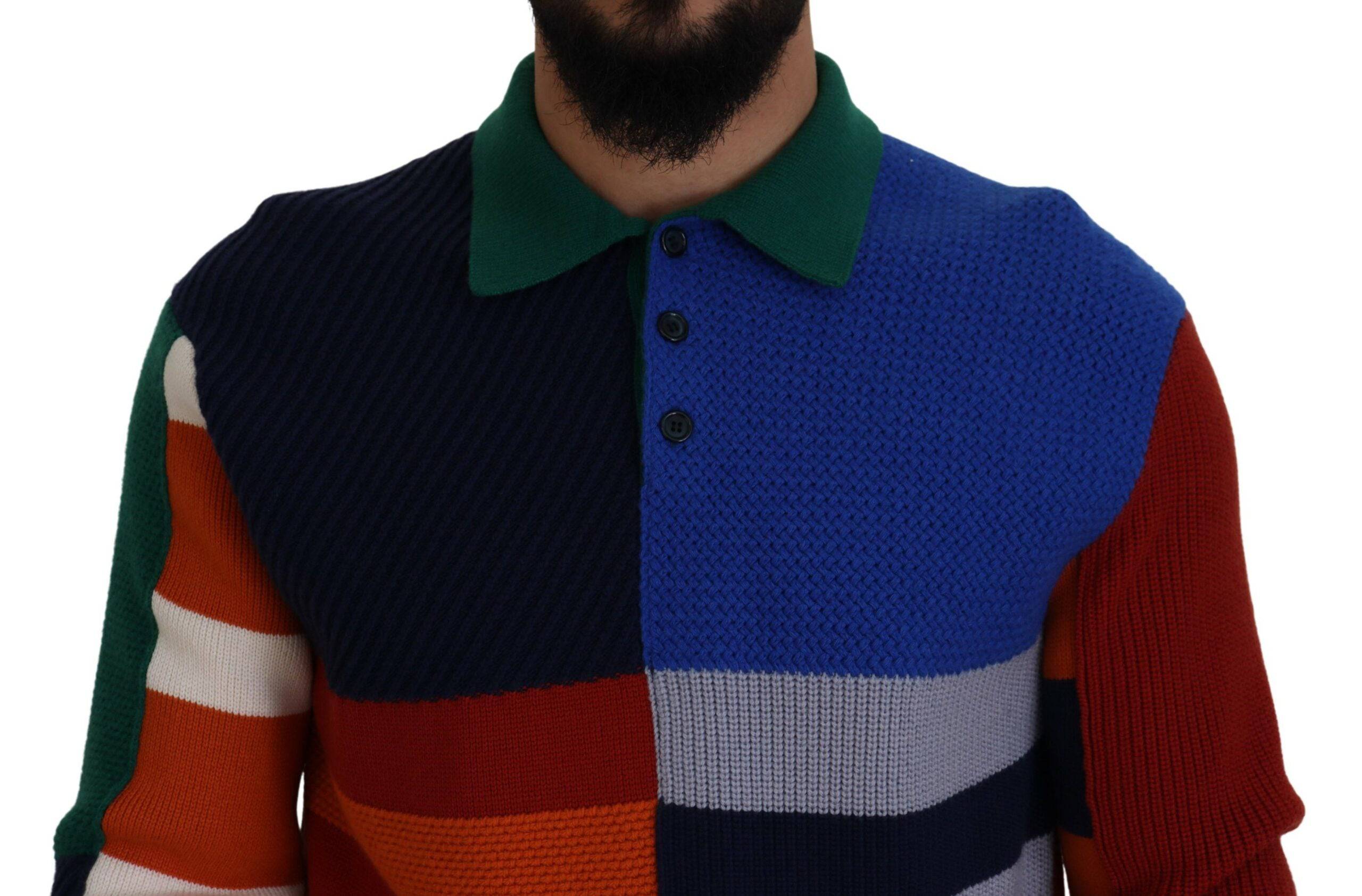 Pull en laine à rayures multicolores de Dolce & Gabbana, sweater élégant avec motifs vibrants, idéal pour un style sophistiqué.