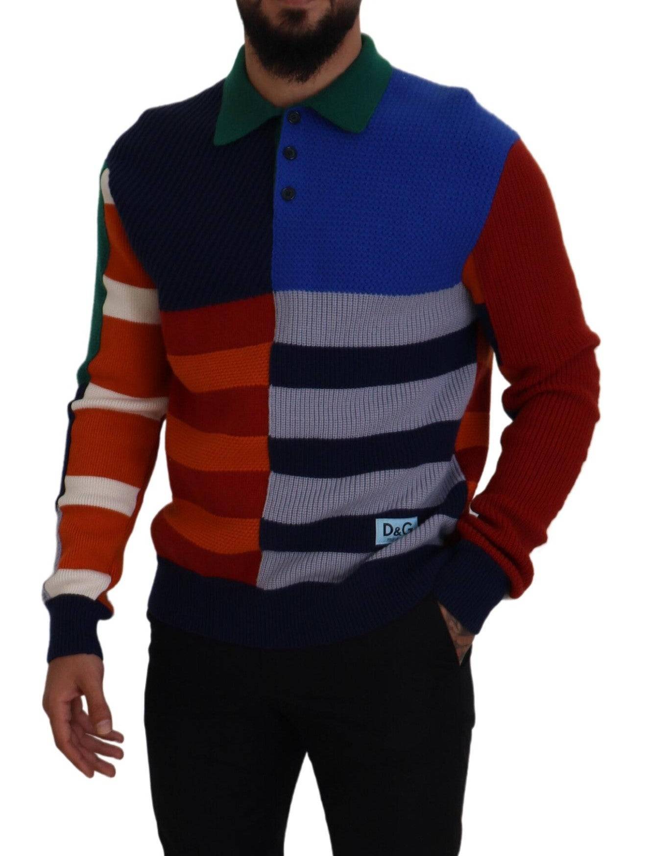 Pull à col rond Dolce & Gabbana en laine multicolore à rayures, doux et élégant, pour un style sophistiqué.